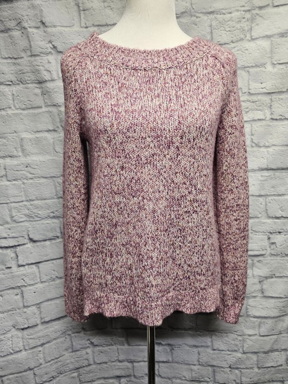 Loft S Purple Ivory Marled Knit Hi-Low Soft Sweater Tunic Top